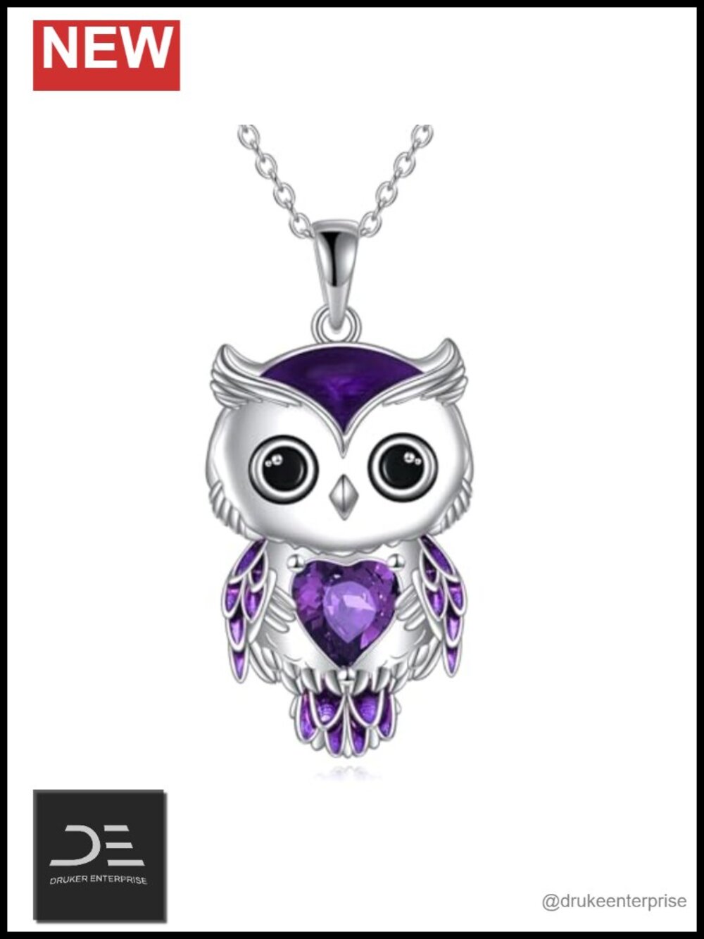 Sterling Silver Owl Necklace Cubic Zirconia Pendant